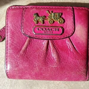 Coach Fuchsia Leather Wallet with Gold Detail